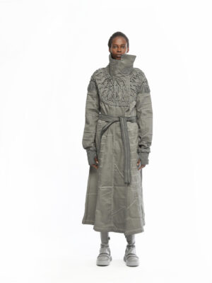 Long Women's Jacket With Piping Embroidery On Top