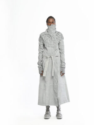Long Women's Jacket With Piping Embroidery On Top